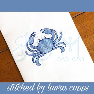 Crab Sea Beach Ocean Animal Watercolor Sketch Fill Bean Stitch Outline Vintage Style Machine Embroidery Design