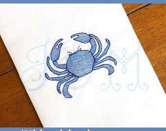 Crab Sea Beach Ocean Animal Watercolor Sketch Fill Bean Stitch Outline Vintage Style Machine Embroidery Design
