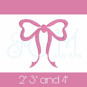 Puede incluir: Diseño de lazo bordado rosa en tamaños de 2, 3 y 4 pulgadas.