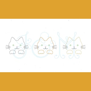 Three Little Kittens Bean Stitch Outline Line of Three Row Vintage Style Machine Embroidery Design