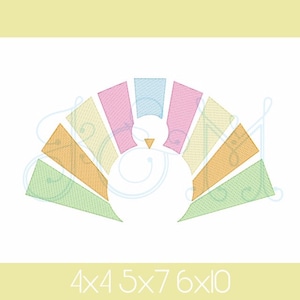 Thanksgiving Turkey Feather Outline Frame Sketch Fill Bean Stitch Outline Vintage Style Machine Embroidery Design
