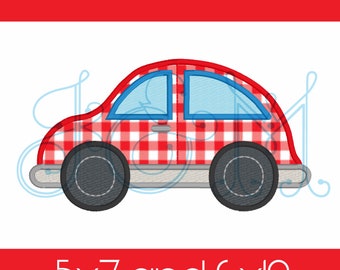 May include: Red and white gingham car embroidery design, 5x7 and 6x10 inches.