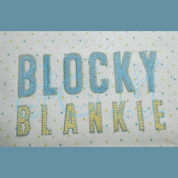 Blocky Blankie Font Fill Stitch with Blanket Stitch Outline Alphabet Vintage Style Machine Embroidery Design