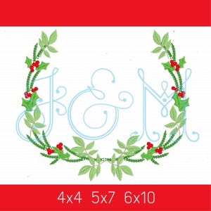 Holly Wreath Heirloom Christmas Vintage Stitch Monogram frame Machine Embroidery Design