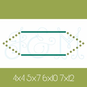 May include: A white background with a green line and a blue outline of the word "GRAM" with green dots around the outline. The text "4x4 5x7 6x10 7x12" is at the bottom of the image.