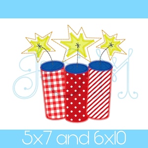 Fourth of July Patriotic Firework Trio Bundle with Sparks Zig Zag Stitch Applique Vintage Style Machine Embroidery Design
