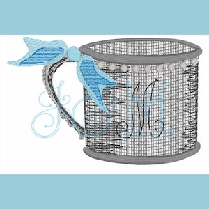 Silver or Pewter Baby Cup Motif fill embroidery design (with and without bow - letter not included)