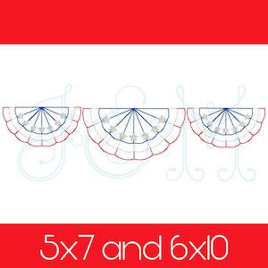Patriotic July Fourth American Bunting Banner Trio  Running Bean Stitch Outline Vintage Style Machine Embroidery Design