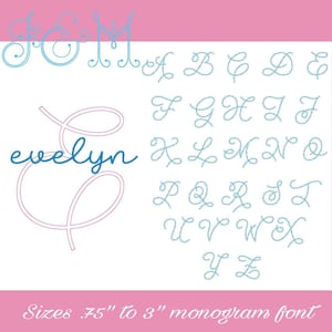 Evelyn Font Bean Stitch Running Stitch Script Monogram Font Vintage Style Machine Embroidery Design