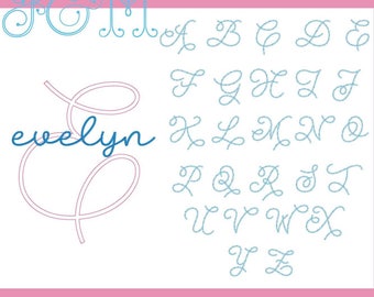 Evelyn Font Bean Stitch Running Stitch Script Monogram Font Vintage Style Machine Embroidery Design