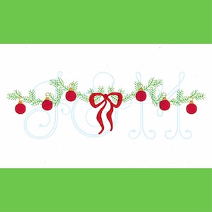 Christmas Garland with Ornaments and Bow Ribbon Christmas Wreath Monogram Border Line Frame Vintage Style Machine Embroidery Design