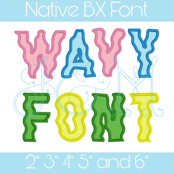 The Rush Wavy Satin Applique Font Outline Includes Native BX Format Vintage Style Machine Embroidery