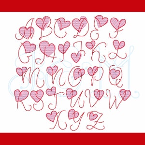 Valentine&#39;s Day Heart Monogram Script Font Bean Stitch Vintage Stitch Style Machine Embroidery Design