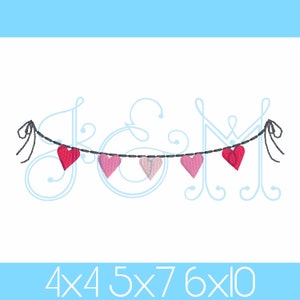 Valentine&#39;s Day Tiny Hearts Bunting Banner Monogram Frame Border Vintage Style Machine Embroidery Design