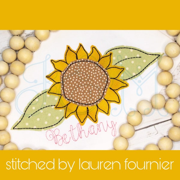 Sunflower Raw Edge Bean Stitch Applique Vintage Style Machine Embroidery Design