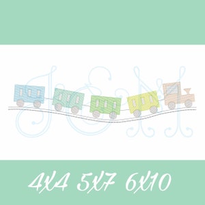 Pastel Travelling Train Sketch Fill Bean Stitch Outline Vintage Style Machine Embroidery Design