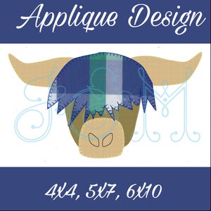 Highland Cow Head Vintage Style Blanket Stitch Applique Machine Embroidery Design