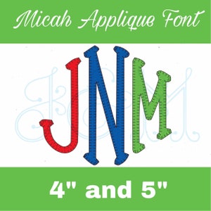 Aplique de puntada de manta Micah Fuente de monograma de tres letras Puntada rápida Diseño de bordado de máquina de estilo vintage *LEER DESCRIPCIÓN*