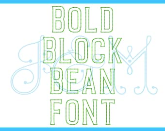 BOLD Block Bean Stitch Font Alphabet Vintage Style Machine Embroidery Design