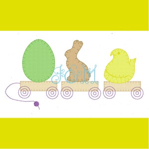Easter Pull Toy Trio - Egg Bunny Peep - Blanket Stitch Applique Vintage Style Machine Embroidery Design 5x7