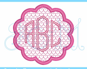 Valentine's Day Heart Motif Fill Scalloped Circle Monogram Frame Vintage Style Machine Embroidery Design