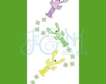 Mardi Gras Crawfish Fleur De Lis Lobster Sketch Embroidery Design