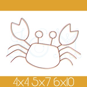 Può includere: Disegno a linea di un granchio in nero, rosso e arancione. Il granchio è delineato in nero, con linee rosse e arancioni all'interno del contorno. Il granchio ha due grandi chele e quattro zampe. Il testo "4x4 5x7 6x10" è sotto il granchio.