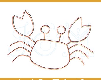 Simple Scribble Crab Triple Bean Stitch Running Outline Vintage Style Machine Embroidery Design