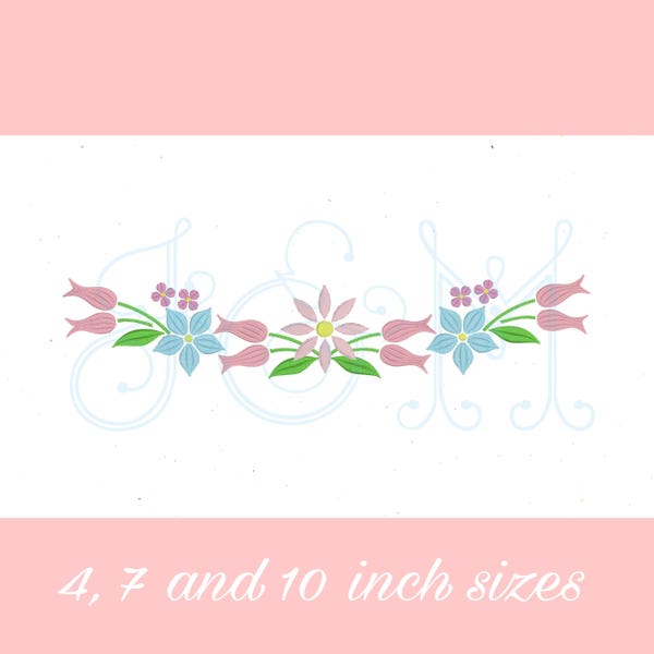 Floral Spray Swag Satin Stitch Vintage Style Machine Embroidery Design 4, 7, & 10 Inch