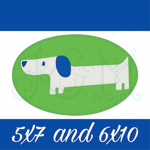 Rover Dog Weenie Dog Dachshund Oval Patch Blanket Stitch Applique Vintage Style Machine Embroidery Design