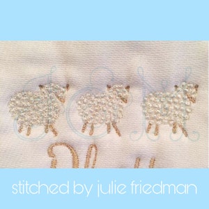 Lamb Tinies Bullion Style Mini Bundle - Baby Sheep French Knot Satin Stitch Mini Set Vintage Style Machine Embroidery Design