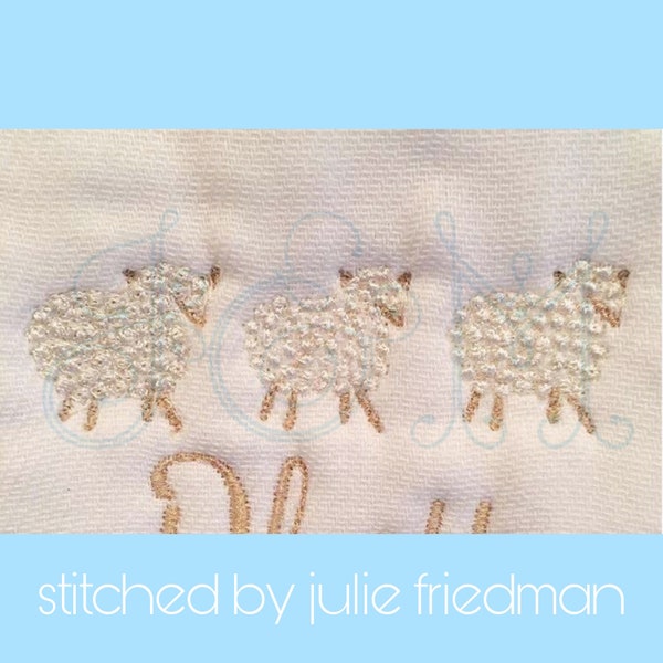 Lamb Tinies Bullion Style Mini Bundle - Baby Sheep French Knot Satin Stitch Mini Set Vintage Style Machine Embroidery Design