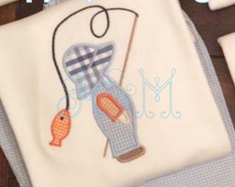 Sunbonnet Fishing Boy Applique Design 5"