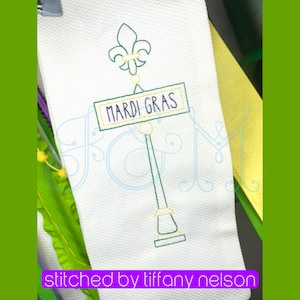 Mardi Gras Street Sign Three Color New Orleans Quick Bean Stitch Outline Vintage Style Machine Embroidery Design