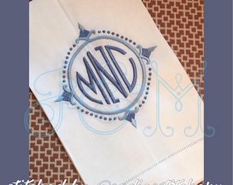 Satin and Colonial Dot Monogram Frame Circle Heirloom Vintage Style Machine Embroidery Design