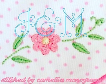 French Knot Floral Accent Monogram Border Corner Daist Vintage Style Machine Embroidery Design