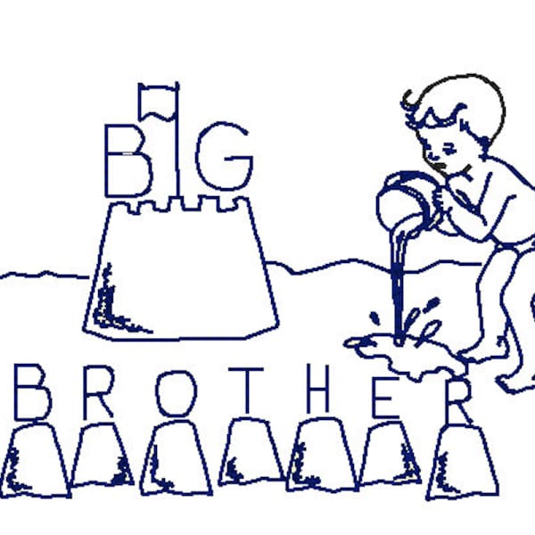 Big Brother Sand Castle Little Boy Vintage Stitch Embroidery Design