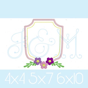 Simple Daisy Flower Floral Monogram Frame Crest Shield Fill Stitch and Satin Stitch Vintage Style Machine Embroidery Design