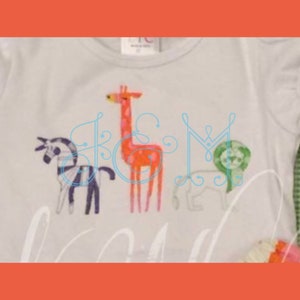 Zoo Animal Trio Match Vintage Stitch Sketch Outline Running Bean Stitch Vintage Style Machine Embroidery Design