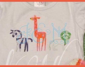 Zoo Animal Trio Match Vintage Stitch Sketch Outline Running Bean Stitch Vintage Style Machine Embroidery Design