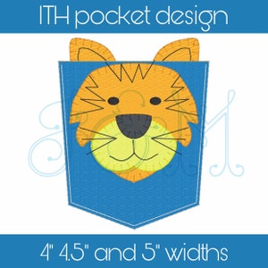 ITH - In the Hoop Tiger Face Working Pocket Blanket Stitch Applique Vintage Style Machine Embroidery Design