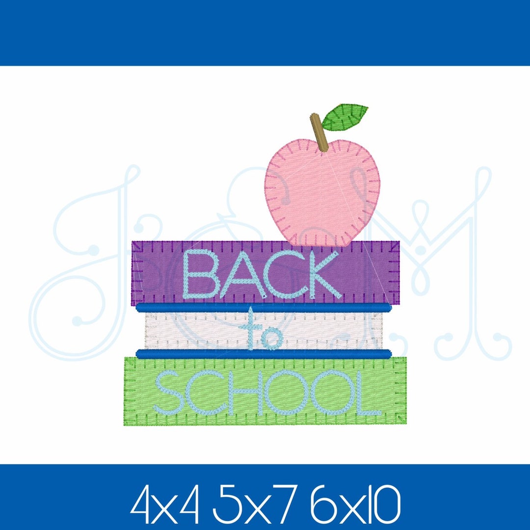 Back to School Book Stack and Apple Blanket Stitch Applique Vintage ...