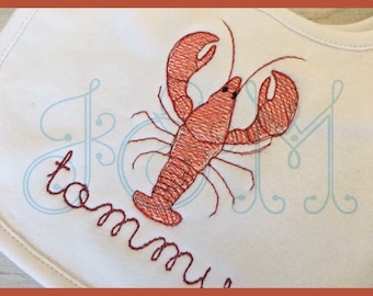 Lobster Crawfish Sea Beach Ocean Animal Watercolor Sketch Fill Bean Stitch Outline Vintage Style Machine Embroidery Design
