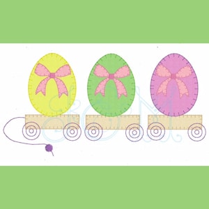 Easter Egg with Bows Pull Toy Trio Applique Blanket Stitch Machine Embroidery Design 5x7