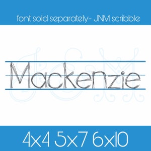 May include: A handwritten name "Mackenzie" in a black scribble font on a white background with blue lines. The text "4x4 5x7 6x10" is at the bottom of the image.