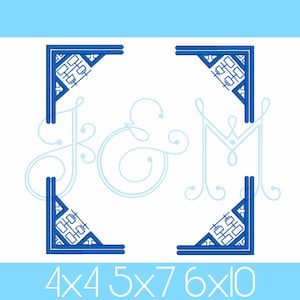 Double Happiness Square Chinoiserie  Border Monogram Frame Bracket Vintage Style Machine Embroidery Design