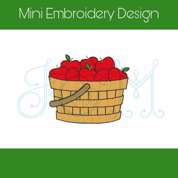 Bushel Basket of Apples - Apple Picking Fall Mini Fill Vintage Style Machine Embroidery Design