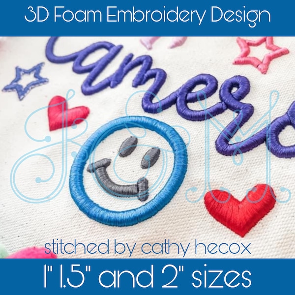 3D Puff Foam Smile Face Mini Satin Stitch Monogram Add on Vintage Style Machine Embroidery Design