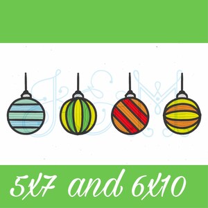 Striped Christmas Ornament Line of Four Satin Stitch FIll Outline Vintage Style Machine Embroidery Design