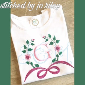 Worthie Heirloom Ribbon Bow Floral Wreath Swash Monogram Frame Vintage Style Machine Embroidery Design